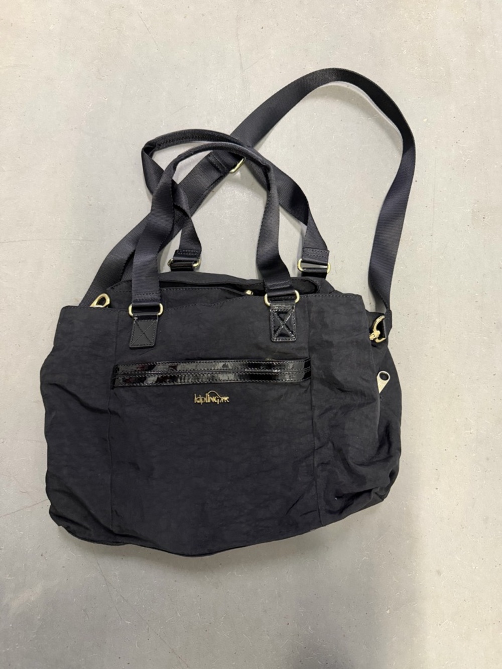 Kipling Black Nylon Shoulder Tote with Gold Hardware